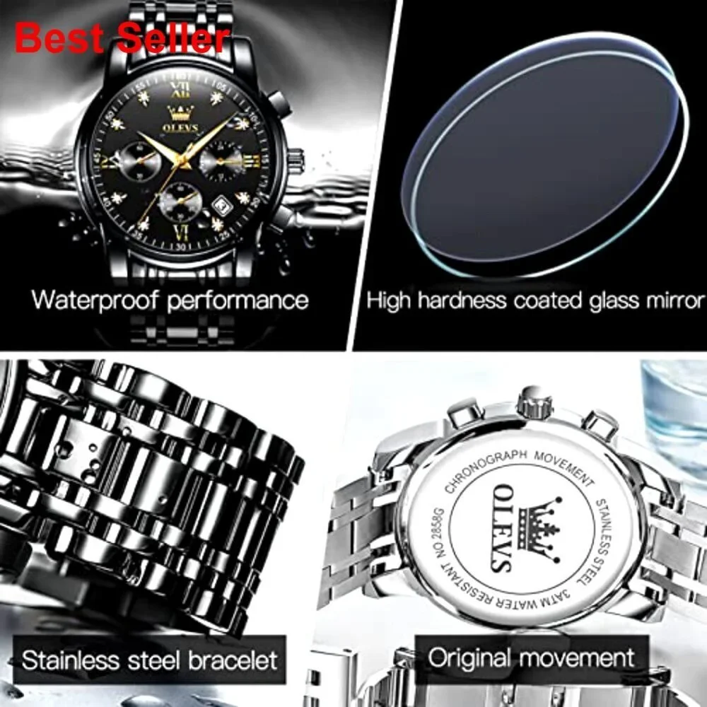 Stainless Steel Waterproof Quartz Analog Watch with Adjustable Bracelet